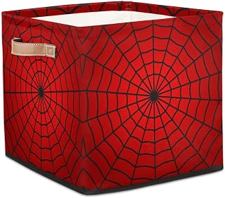 Storage Bin Closet Organizer Bins with Handles, Red Spider Web Decorative Collapsible Canvas Cube Storage Baskets for Nursery Shelf, Clothes, Toy, Towel, Book, 13"x 13"