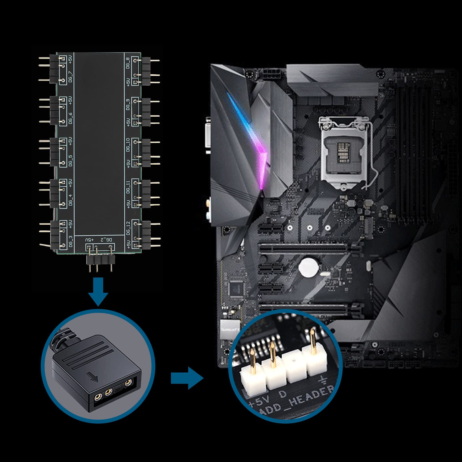Rgb Lighting Hub 10-Port ARGB Hub For PC Fans - 5V 3-Pin Motherboard ...
