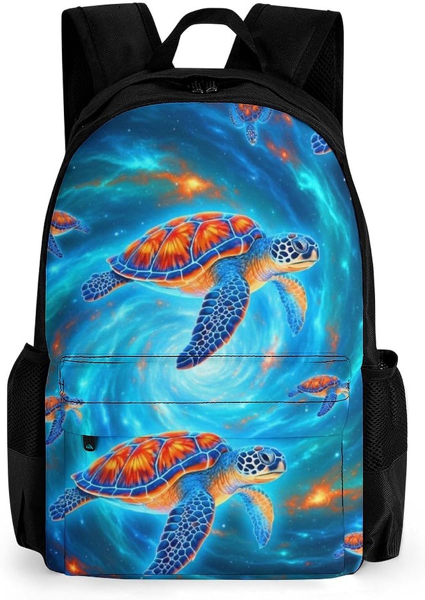 Rucksack Anti-Theft Multipurpose Big Capacity Carry On Bag, Nautical Coastal Ocean Sea Space Turtle Traveling Camping Backpack With Side Pockets