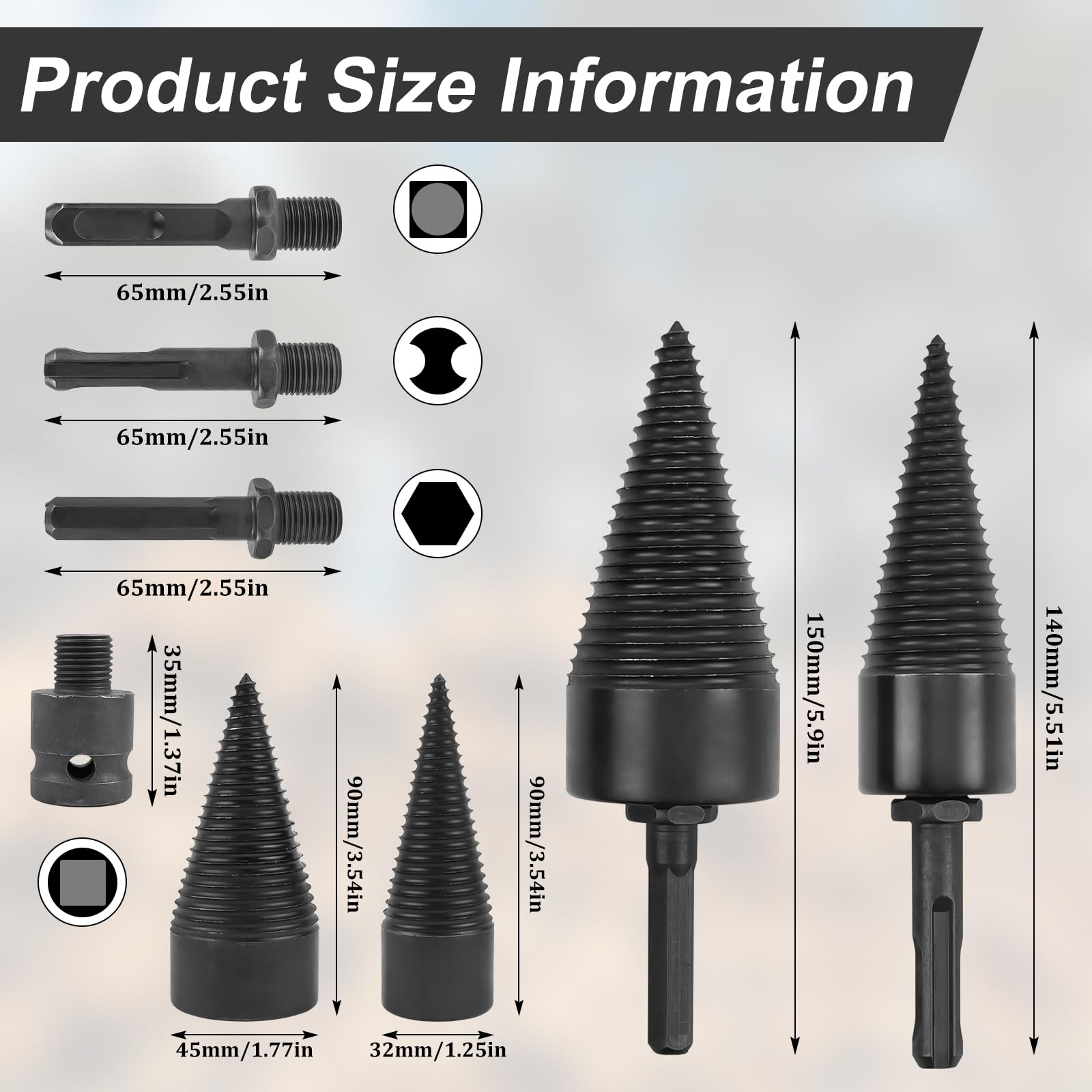 Divisor cónico, 45 mm + 32 mm, broca de corte de madera, broca para cortar leña, broca con 4 mangos para cortar y talar árboles