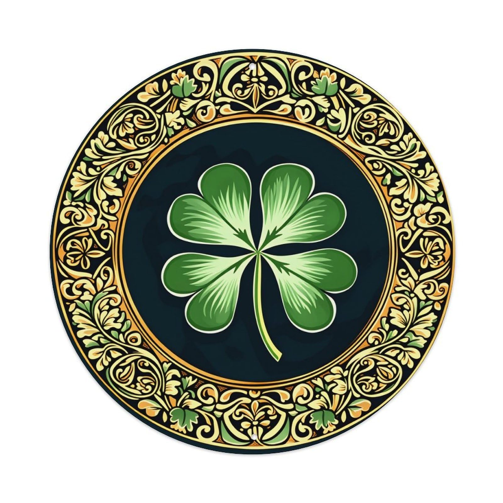 Four Leaf Clover Ornate Border Retro Metal Sign Round Tin Sign, Vintage Decor Art Poster for Bar, Home, Man Cave, Kitchen, Laundry Room Gift 8x8Inch