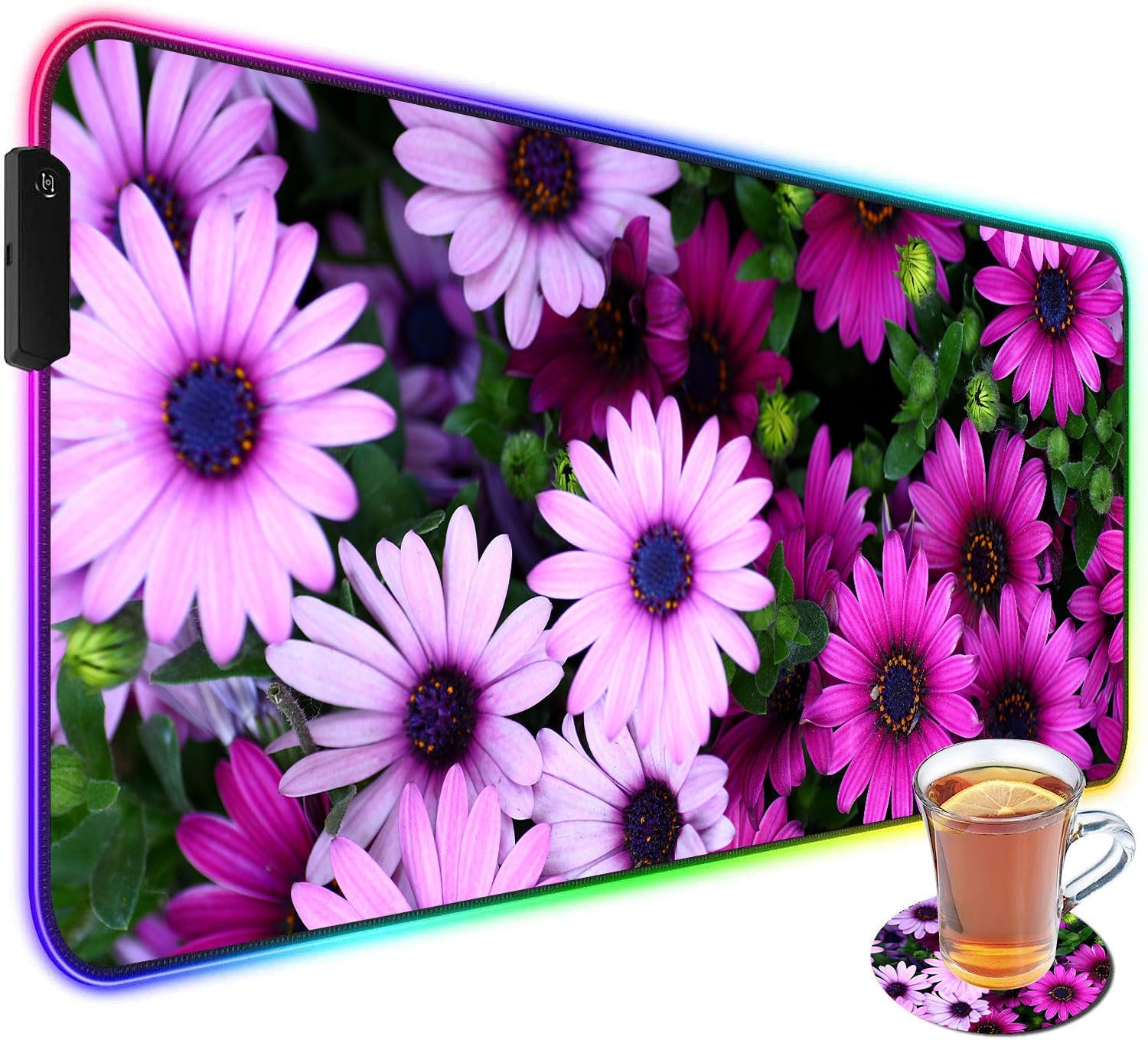 Customized RGB Gaming Mouse Pad and Coffee Coaster,Large Glowing Led Anti-Slip Rubber Base Computer Keyboard Desk Mouse Mat 31.4x11.8 Inch,Pink Hyacinth Bible Verse Proverbs 31-25