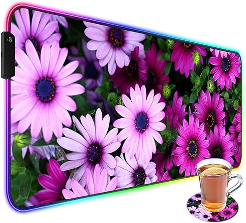 Alfombrilla de mouse para juegos RGB personalizada y posavasos para café, base de goma antideslizante LED grande y brillante, alfombrilla de mouse
