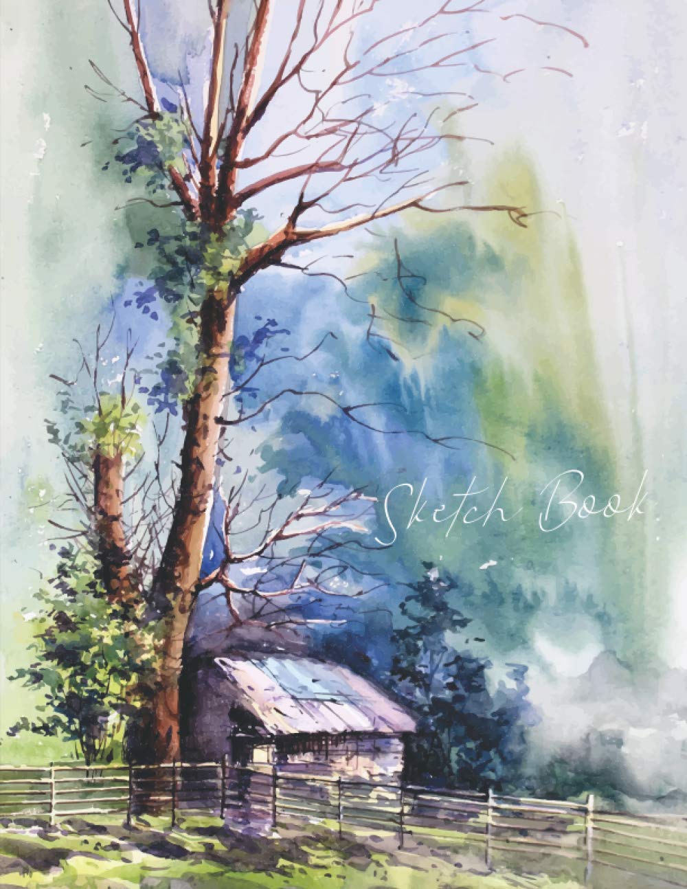 Sketch Book: Large Art Notebook For Drawing, Doodling or Sketching | Landscape Nature Watercolor Cover | 100 Pages, 8,5x11