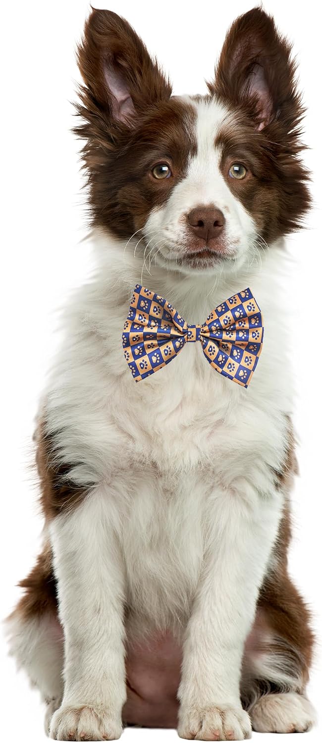 Paw Print Dog Bow Ties Bulk for Large Dogs 30 Pack 5.1"*3.1" L | Large Dog Bow Ties for Dogs Adjustable Dog Neck Bowties Bulk Dog Bows with Band Ties Party Grooming
