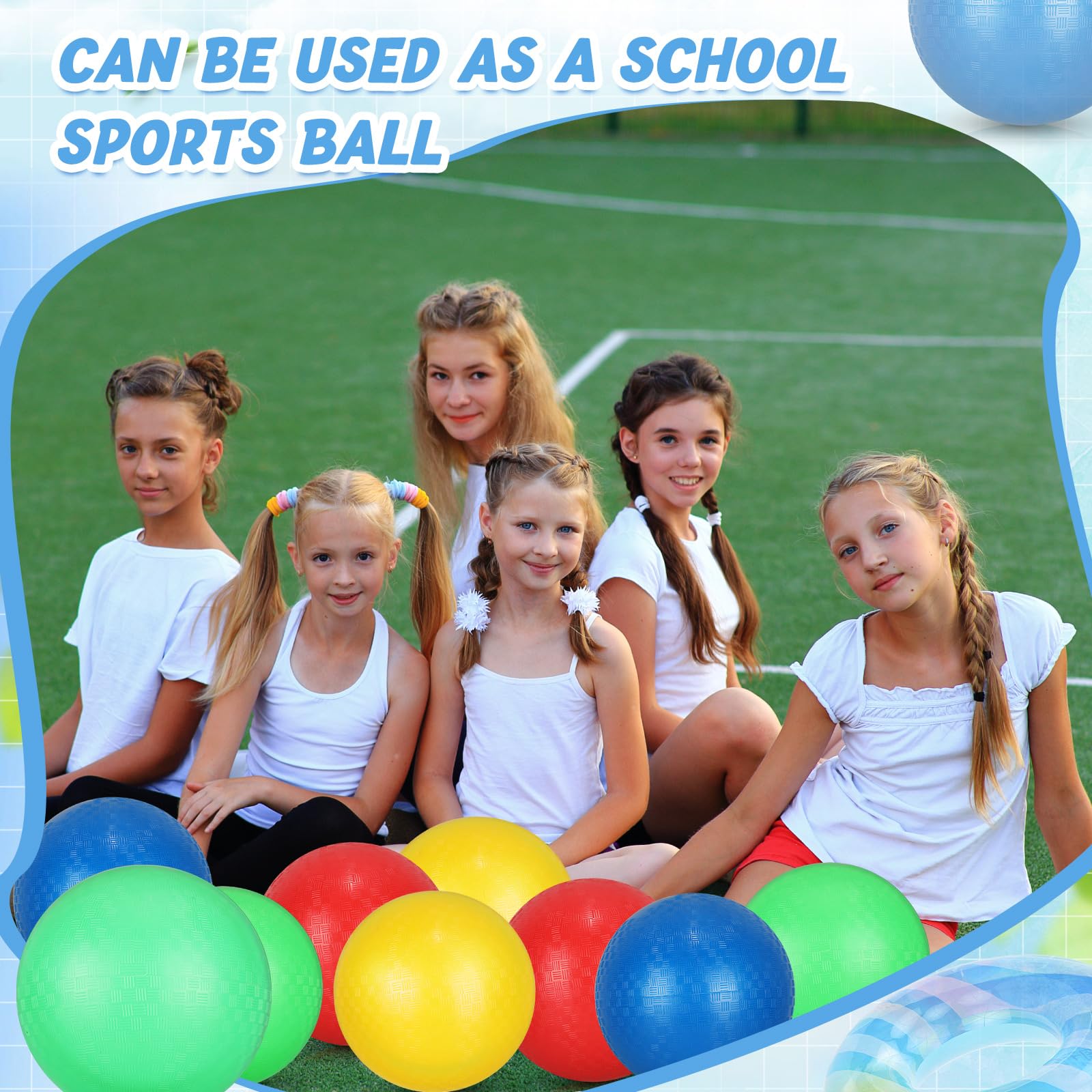Jerify 20 Stück Kickball, groß, bunt, Spielplatzball, Dodgeball, aufblasbare Hüpfbälle, PVC-Spielbälle für Kinder, Erwachsene, Strand, Schule, Party, Spiel, drinnen und draußen, 4 Farben
