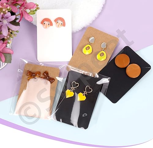 Miniatura 6 de Swpeet Juego de 550 tarjetas de exhibición de aretes de 3 colores, 3.5 x 2.4 pulgadas, papel kraft cuadrado blanco y negro, tarjetas con parte