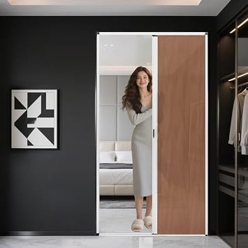 Customizeinterior Accordion Door, Sliding Folding Door with Aluminum Frame and Cellular Fabric, Room Divider for Closet RV Patio Shower Door SuitableSemi-Blackout Brown,21x65in/53.3x165.1cm