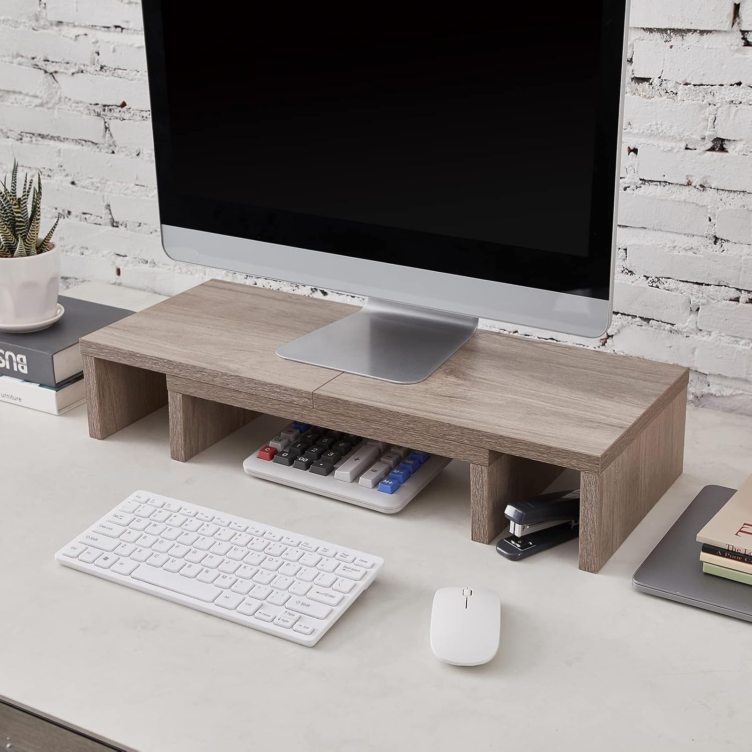 Flаѕh Dеаlѕ - 70% оƒƒ SUPERJARE Monitor Stand Riser, Adjustable Screen Stand for Laptop Computer/TV/PC, Multifunctional Desktop Organizer - Cream Gray