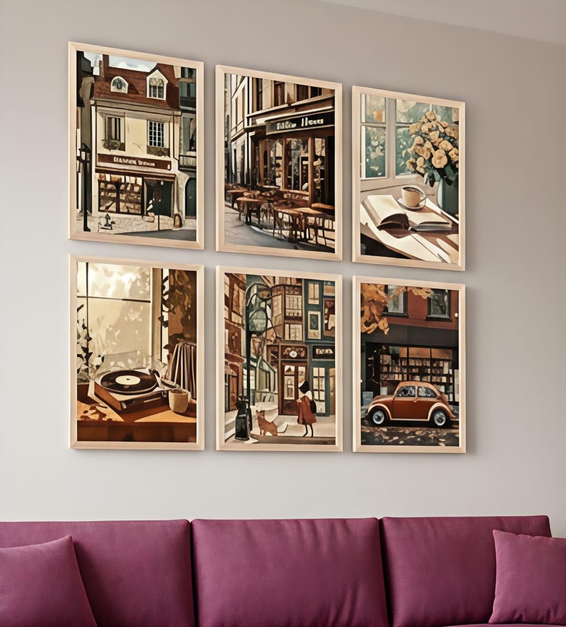 ARAkri Vintage Coffee Shop Wall Art Prints, 6 Piece Framed Art Set, Paris Cafe Theme Home Decor, Set of 6 Framed posters Gallery Collection (10 x 13 inch) (Style10)