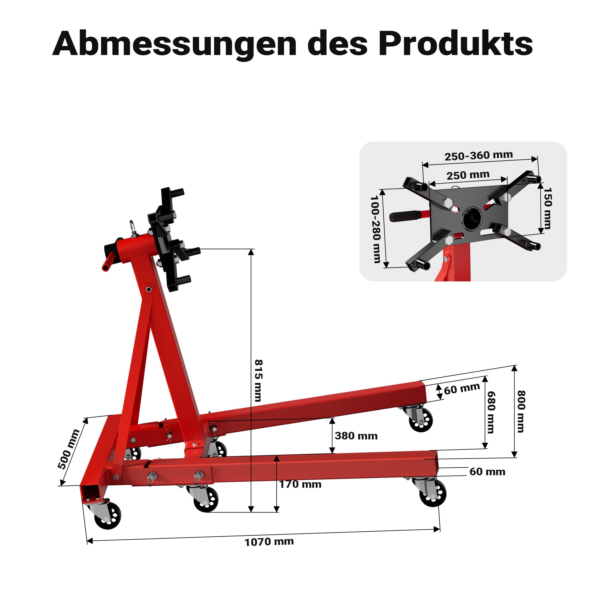 Wiltec Motorständer bis zu 900kg aus lackiertem Stahl mit Rollen Motorheber, Getriebeheber, Getriebehalter