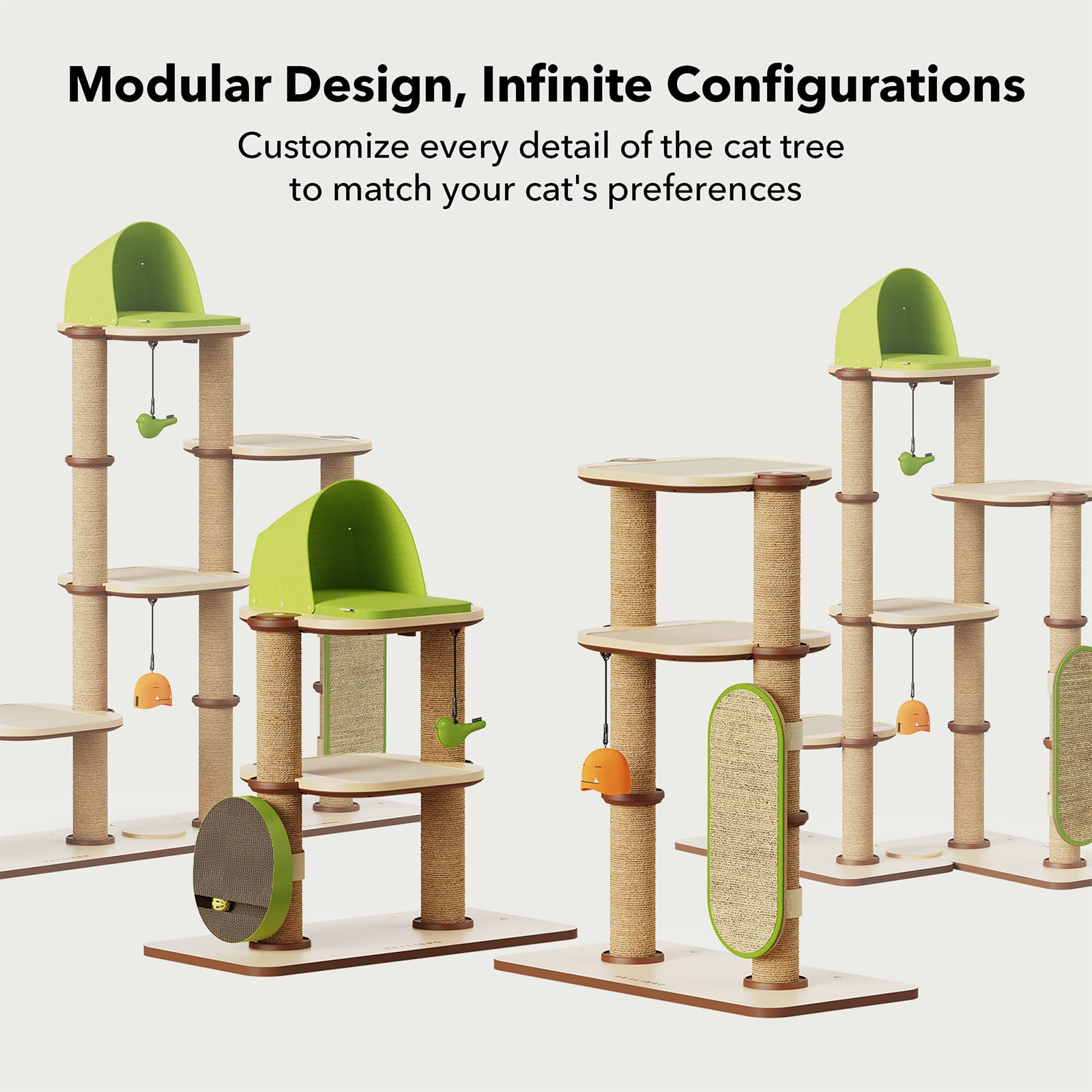 PETLIBRO Infinity Cat Tree Tower for Indoor Cats, Modular Design with Cat Bed, Toy, Felt Pads, Sisal Scratching Posts, 2-Second Setup, Sturdy Multi-Level Activity Center Cat Condo for Any Room