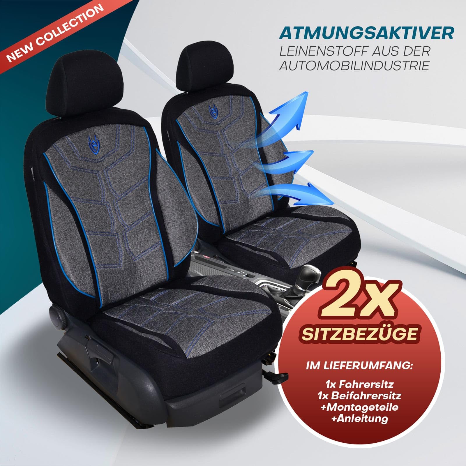 Fundas de asiento aptas para BMW 3 | Color: negro y azul | Modelo: Prime MT | Fundas de asiento | Fundas de asiento | MT3