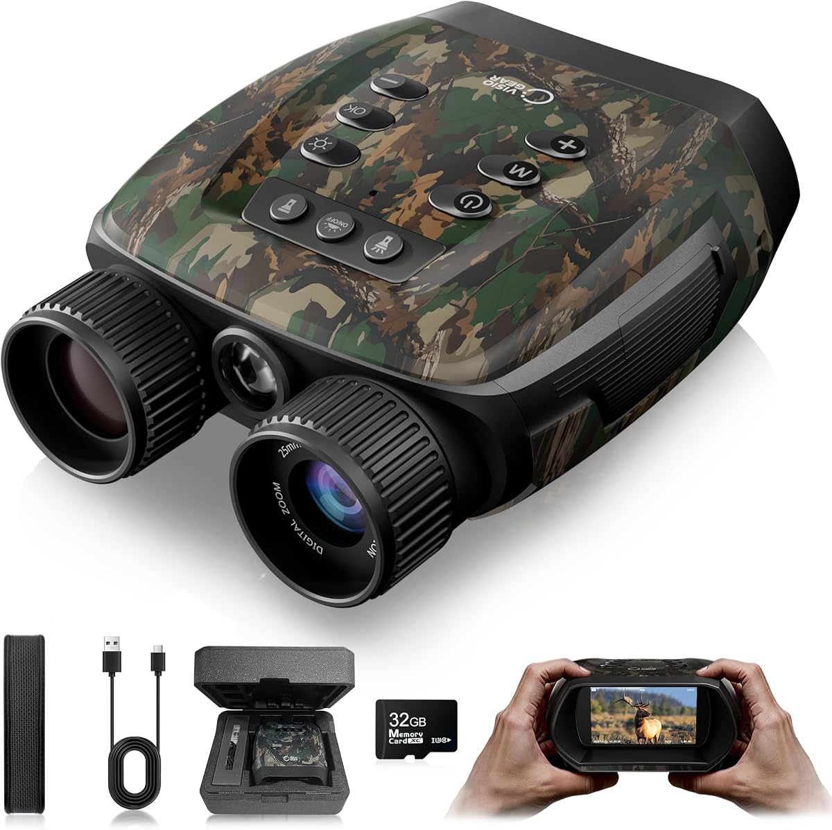 VisioGear Night Vision Binoculars - Night Thunder X3 4K Night Vision Goggles for Adults, AI Color Mode, 2000ft Range, 5000mAh Battery, 32GB Card for Camping & Hunting, Camouflage