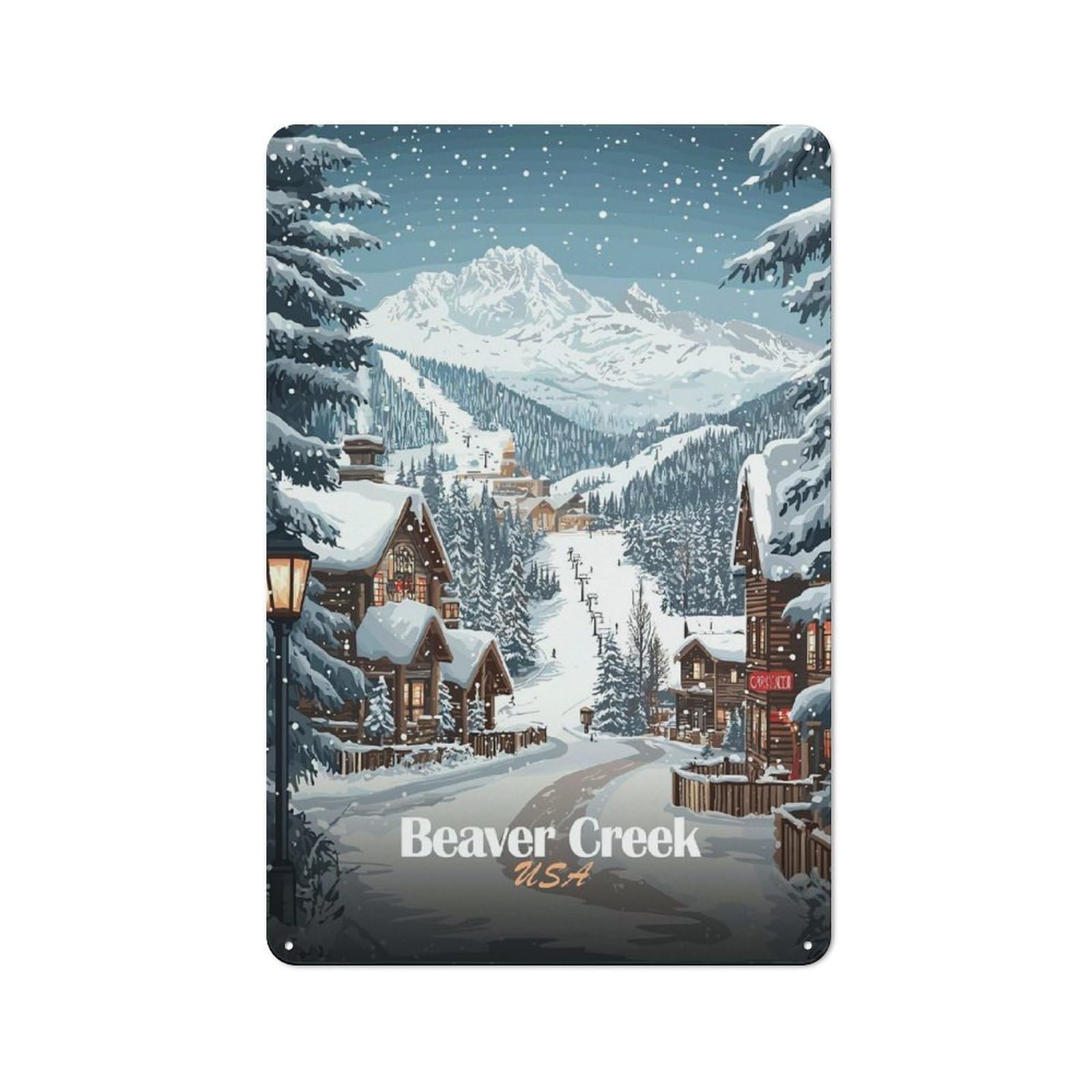 Junmoney Style-8 Classic Beaver Creek Winter Wonderland Metal Wall Plaque 30X20cm, Nostalgic Wall Art For Living Room, Hallway, Kitchen Or Cafe