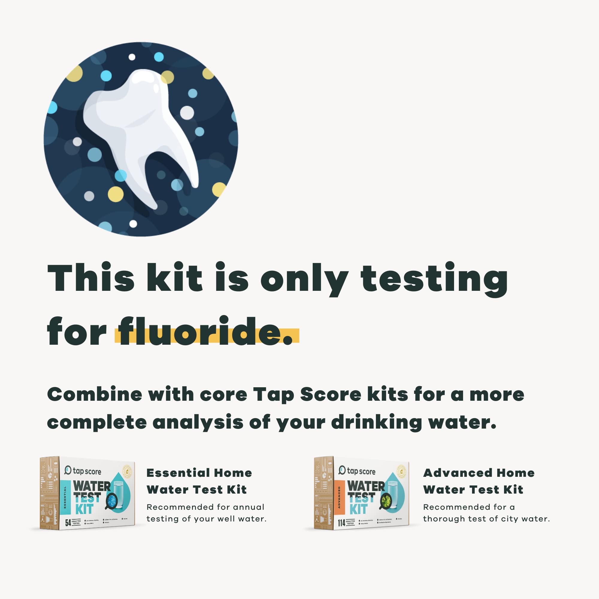 Tap Score Fluoride in Water Test Kit | Well or City | Full Report | EPA Certified Drinking Water Labs | #1 Best Home Water Test 2021-24 NYT Wirecutter | 100% Unbiased