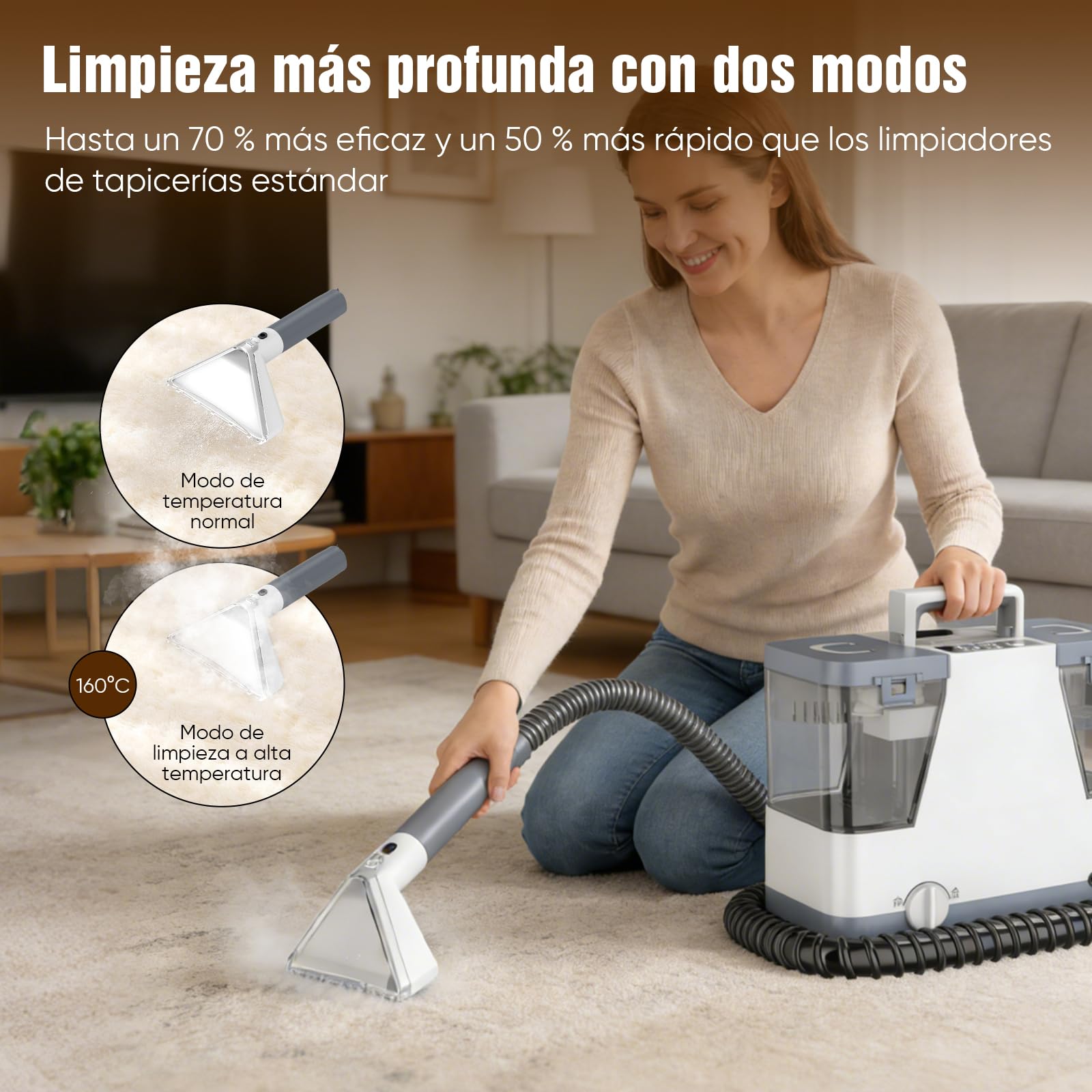 Aspiradora de Agua Tapicería - 2500W 20kPa Limpiador de Tapiceríascon Vapor Caliente,alfombras, moquetas para aspiradora y desmontador para colchón compacto y portátil