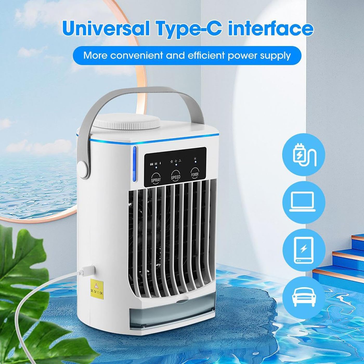 Ortable Fan Air Conditioner, biurkowy wentylator chłodzący, regulacja prędkości wiatru z trzema prędkościami, dwa tryby do wyboru, przenośny uchwyt do domu, biura, namiotu, pojazdu