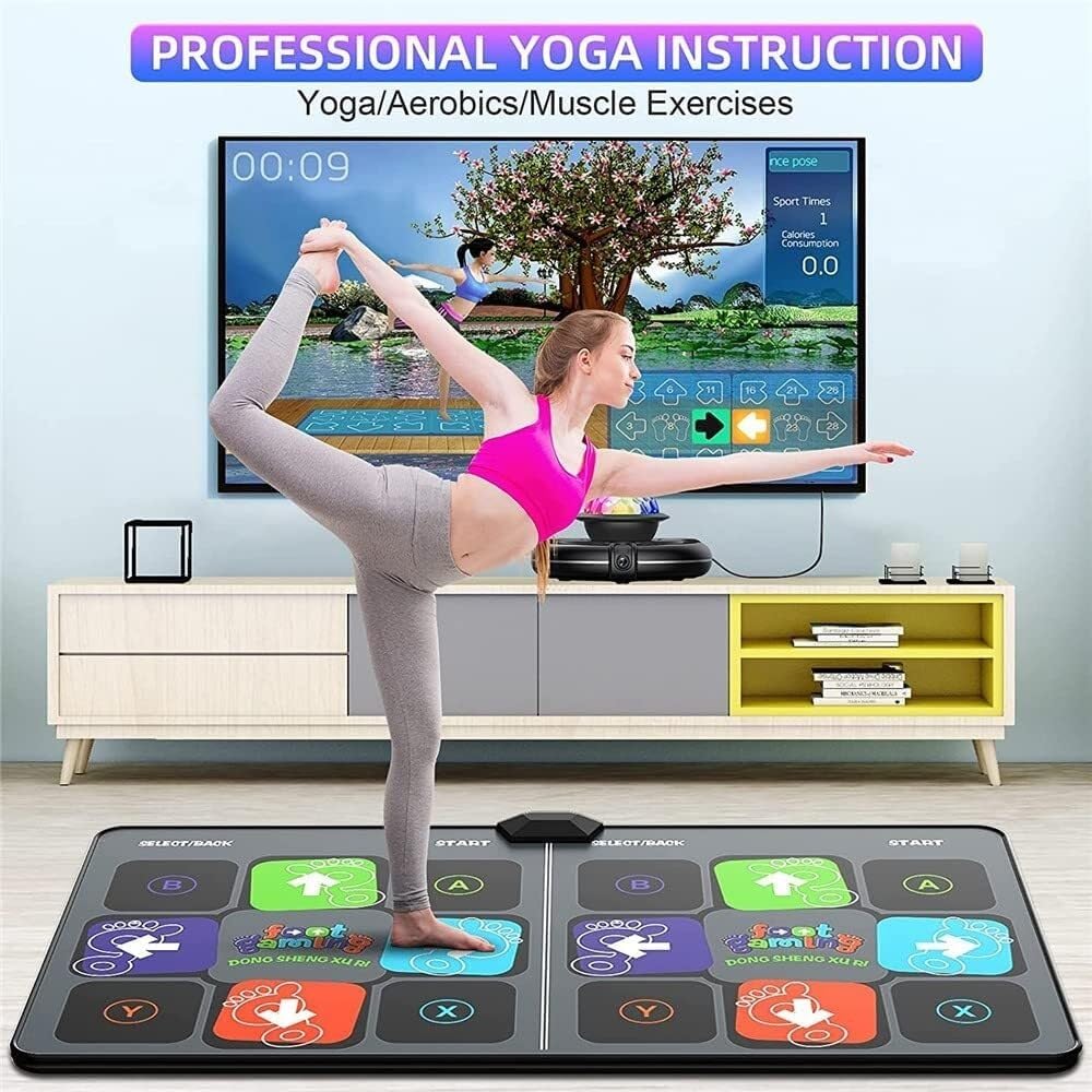 Double Dance Mat for Kids Adults, HDMI Wireless Musical Electronic Dance Mat with HD Camera, Yoga Fitness Double Dancing Step Floor Mat, 2 Game Pass,Camera Colorful Lamp for Adults and Children
