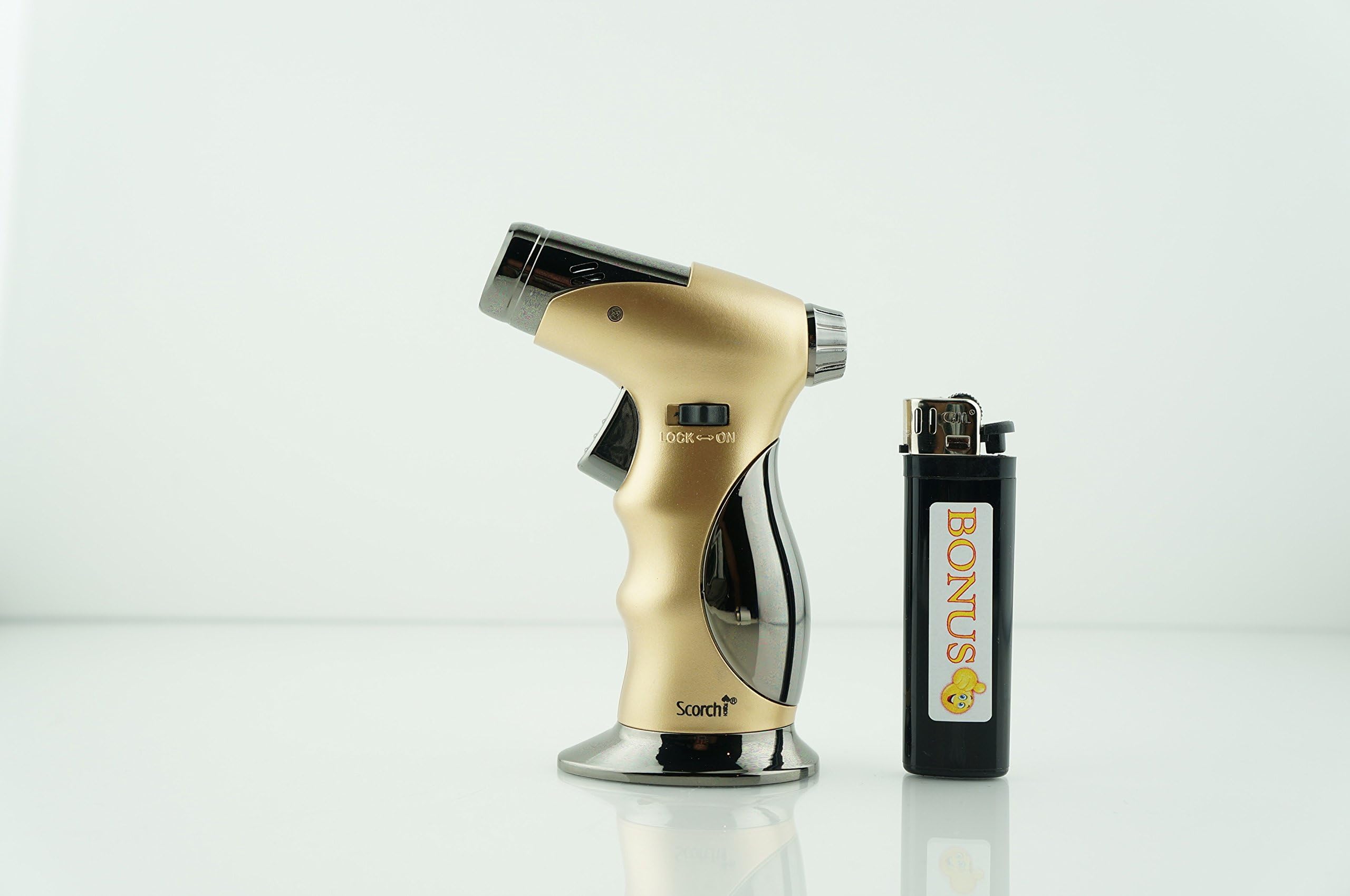 REFILLABLE 4 Frames Torch Lighter Soft Ignition with Smiley Bonus Lighter