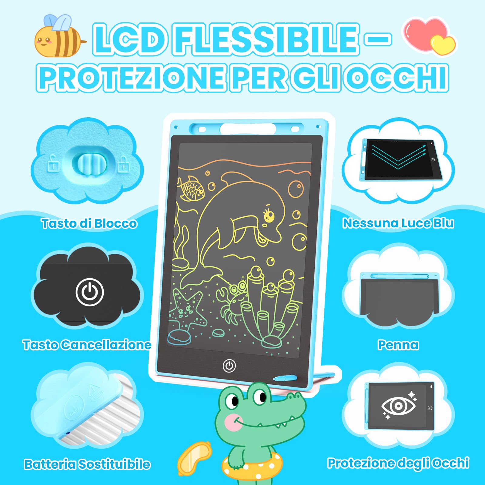 2 Tavolette Grafiche LCD 8.5 Pollici, Scrivi E Disegna A Colori, Con Penna E Pulsante Di Blocco, Blu E Rosa