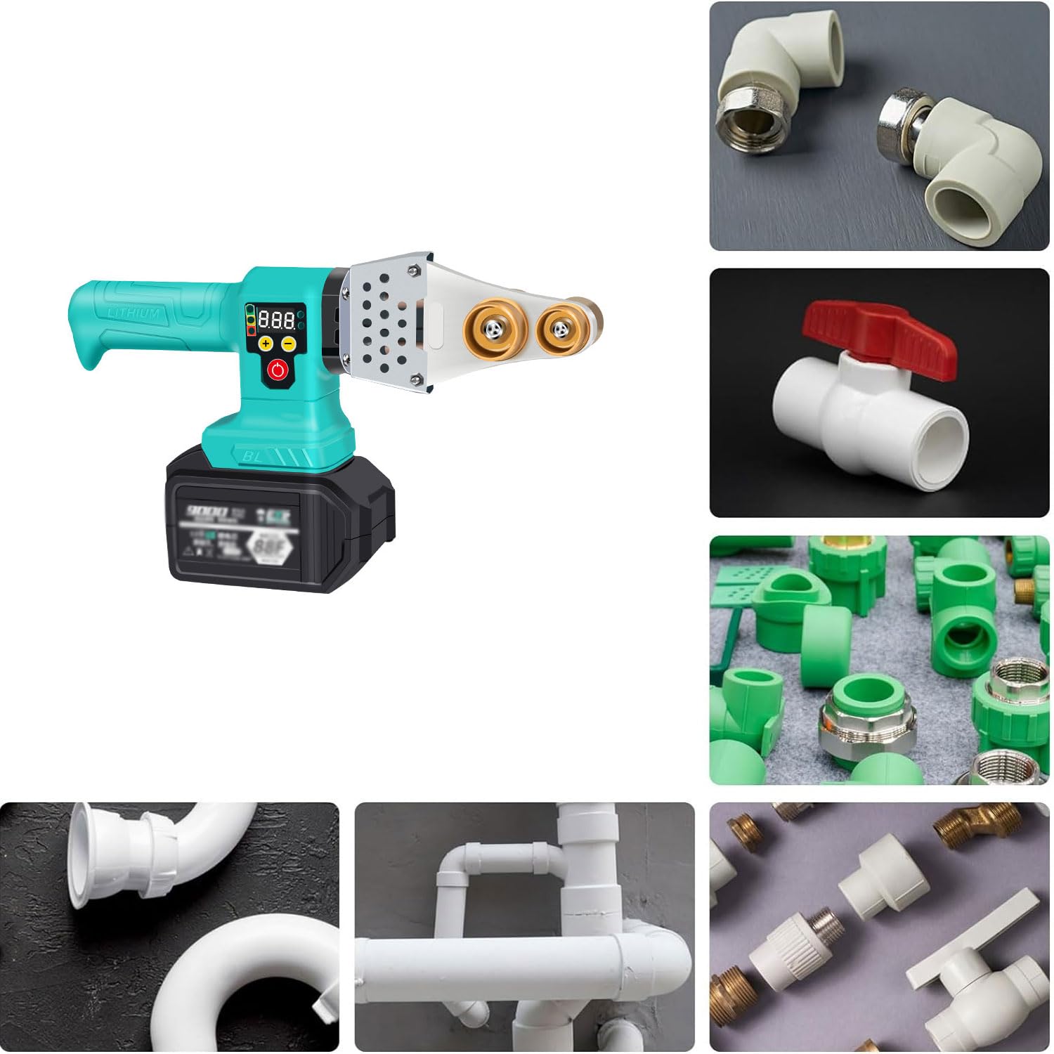 Hot Melter Per Tubi Dell'acqua Senza Fili, Saldatrice Per Tubi In Plastica 20/25/32/40/50/63, Controllo Preciso Della Temperatura Antiaderente 0-340 ℃, Strumento Per Saldare Tubi a Doppio Tubo