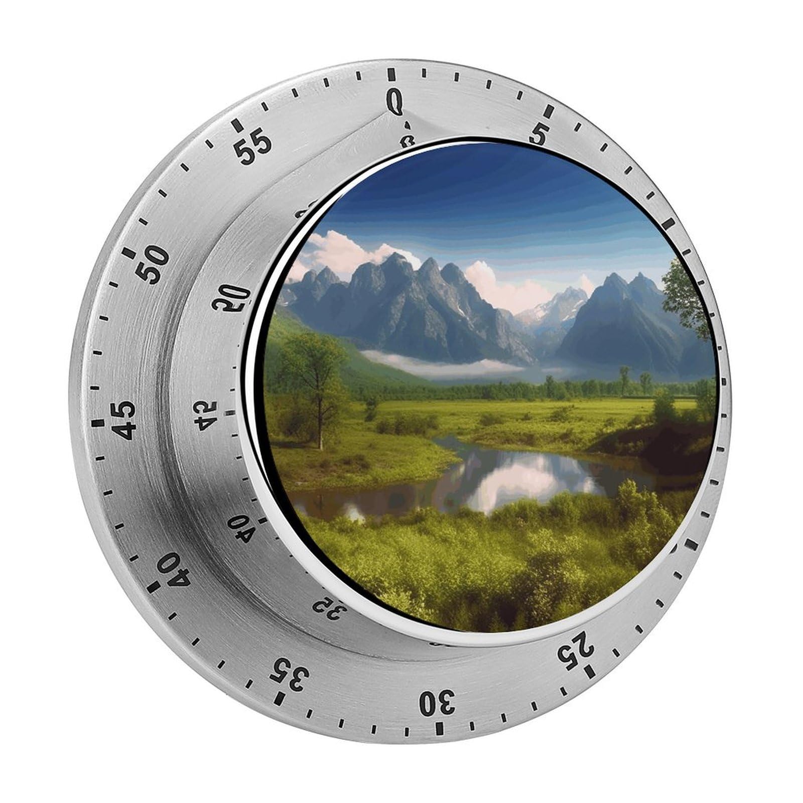 Beautiful Scenery Timer Exquisite Stainless Steel Body Mechanical Desk Timers 60 Minutes Visual Countdown Timers with Magnetic Backing Loud Alarm Kitchen Timer for Cooking