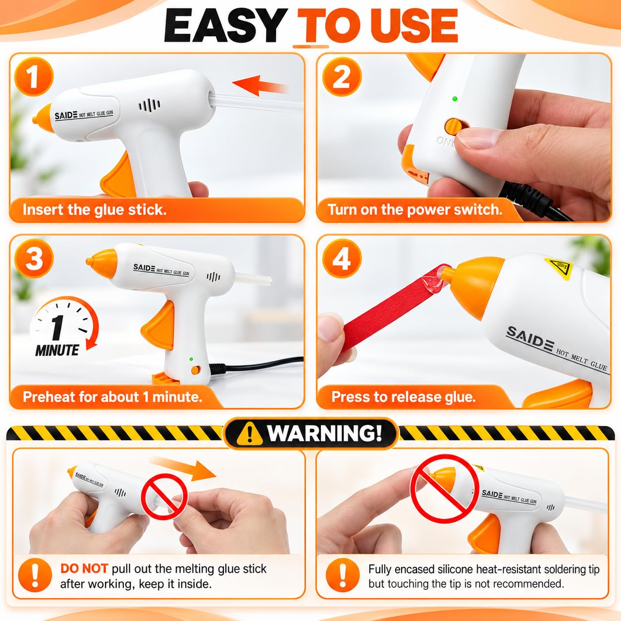 SAIDE Mini Hot Glue Gun - Safe & Fast -6