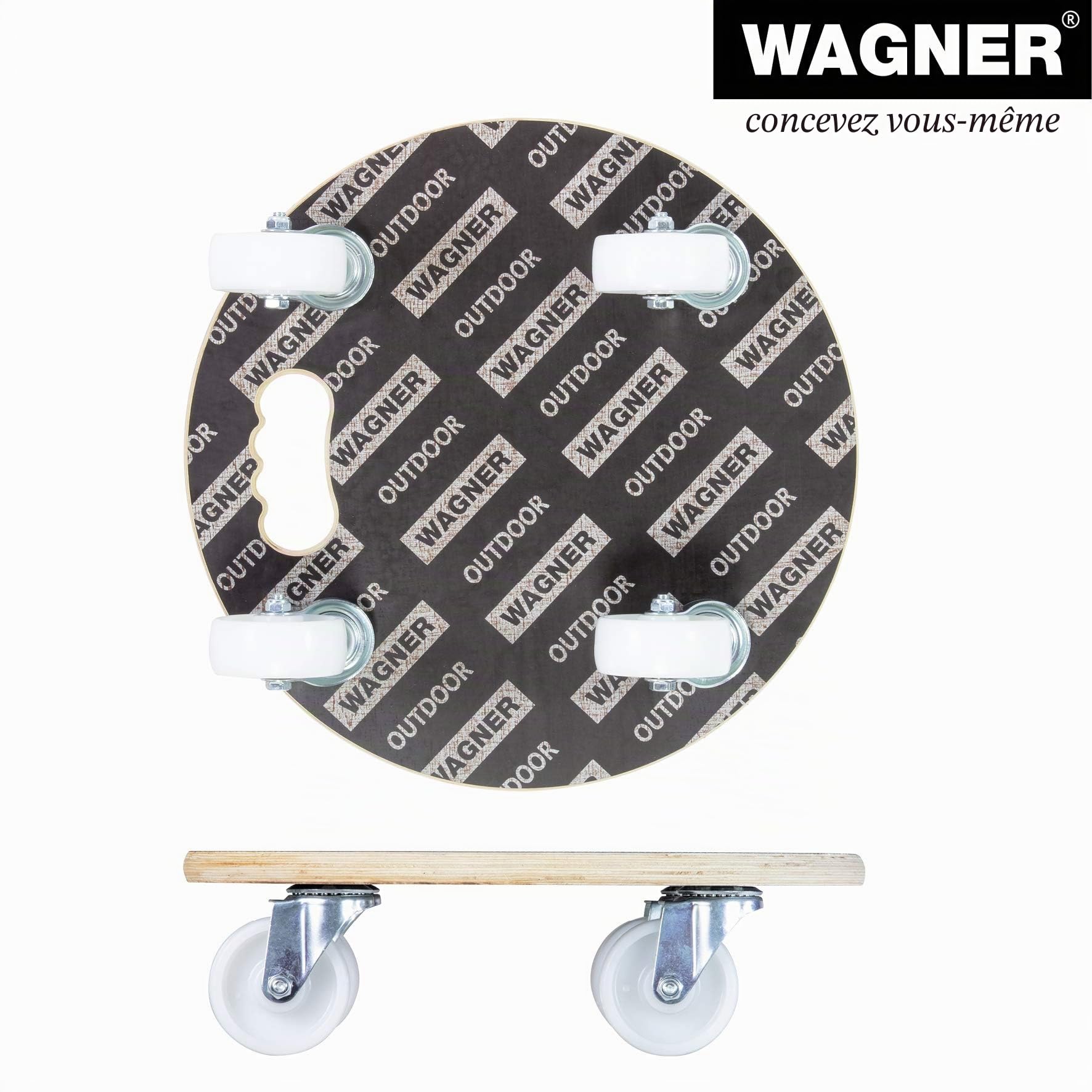 WAGNER Chariot à roulettes MM 1108 I Ø 38 x 11 cm - Charge 250 kg - pour cartons Lourds, appareils et Meubles I poignée Ergo I Surface antidérapante I certifié FSC - 20110801