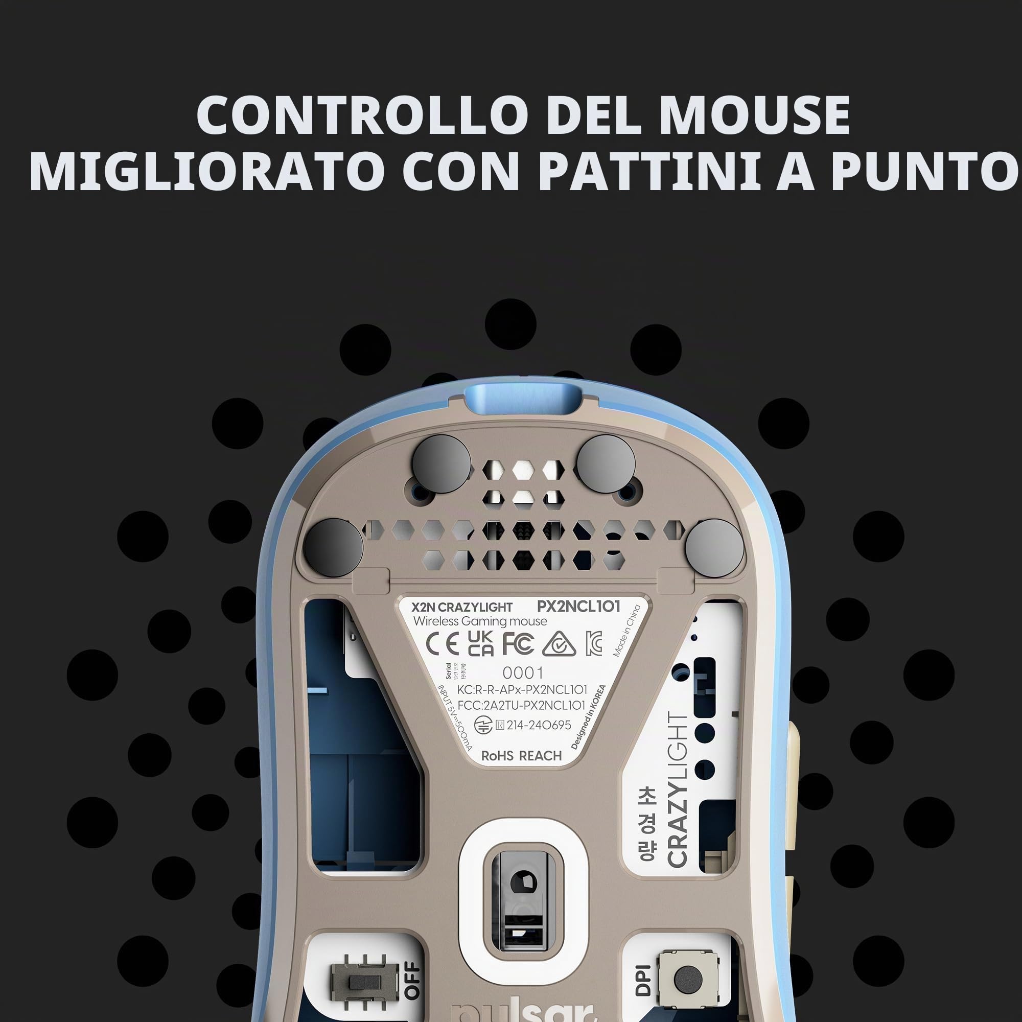 Pulsar Gaming Gears X2N CrazyLight Mouse Gaming wireless, Media, Ocean | Ultraleggero 1.38 oz (39g), Simmetrico, Narrow Side, Gobba posteriore media, Relaxed Claw/Claw Grip, XS-1, 32K DPI, 8K