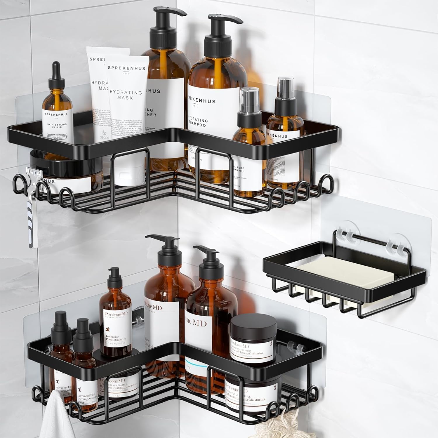 Boniry Bathroom Corner Shelf for Wall with Soap Stand, Black Bathroom Organiser, Wall Mounted Bathroom Rack (Corner with Soap Stand) (B0DG9B36HW) Amazon Price History, Amazon Price Tracker