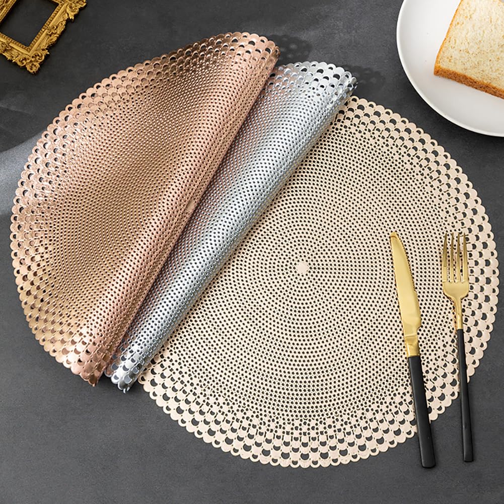 Bohemian PVC Round Placemat 38 Cm (14,9 Pouces) - Mat De Table Imperméable avec Design Ouvert pour La Maison De Restauration À Domicile,Or Rose,10pcs