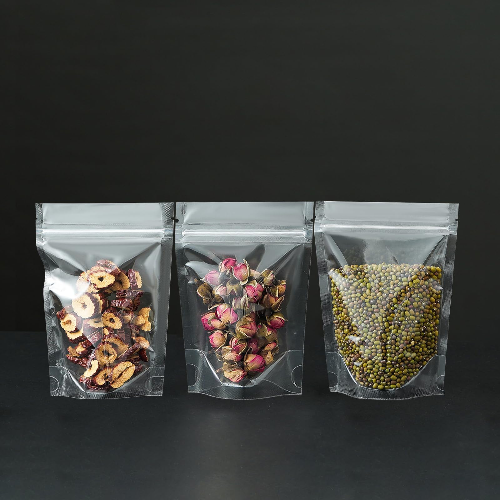 50 Pcs Resealable Packaging Bags, clear stand up food pouch bags with resealable lock seal zipper for Packaging Products,Nuts,Snack,Tea,Spices,Treats,Pet Food and Soaps (4x6inch)