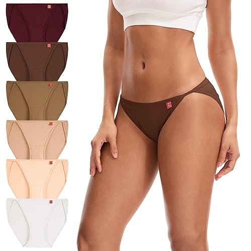 INNERSY Women's High Cut String Bikini Panties Stretchy Sexy Cotton Underwear 6-Pack  - Earth Tone