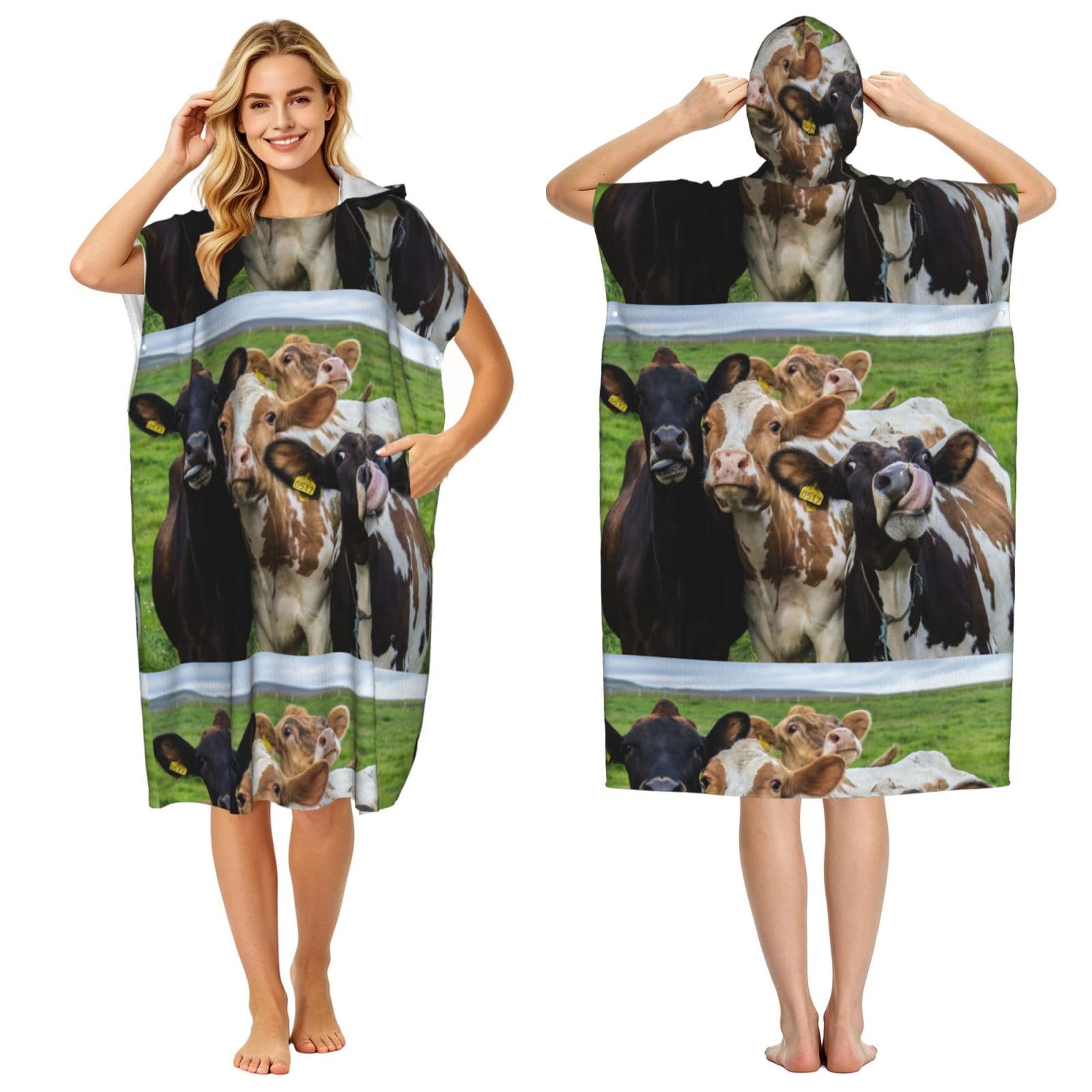 Poadnly Farm Animal Cow Cattle, Adult Hooded Beach Towel 90 x 110 cm,Changing Bath Robe, Surf Poncho Towel For Women Men