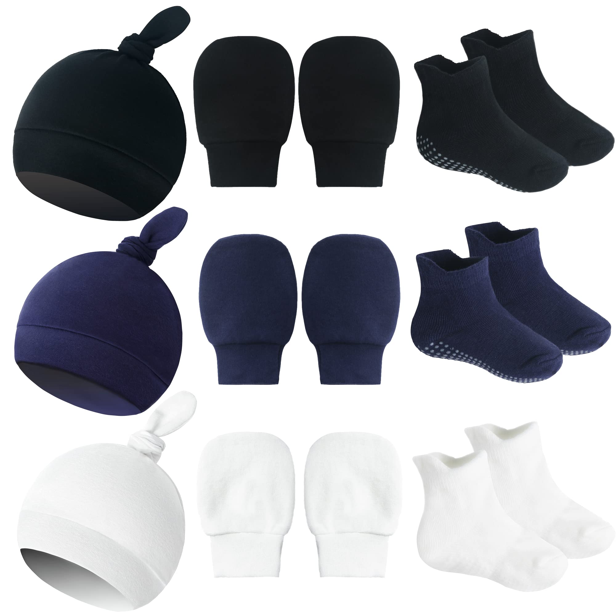 Tot Spot BabyNewborn Baby Hat and Mitten Set with Anti Skid Socks for Baby Boy Girl | Infant Bear Ears Beanie/Knot Cap 0-6 Months Unisex