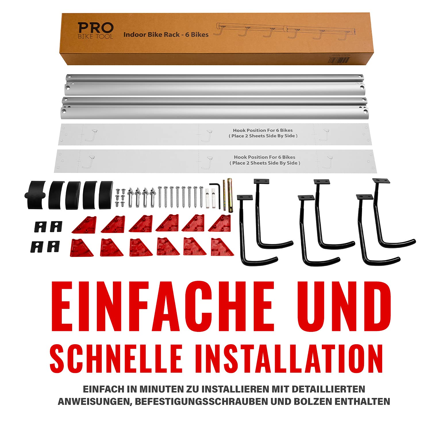 PRO BIKE TOOL Fahrrad Wandhalterung Garage - Verstellbare Fahrradhalterung Wand für 3 bis 6 Fahrräder - Robuste Konstruktion und Platzsparende Aufbewahrung für Garage und Wohnung