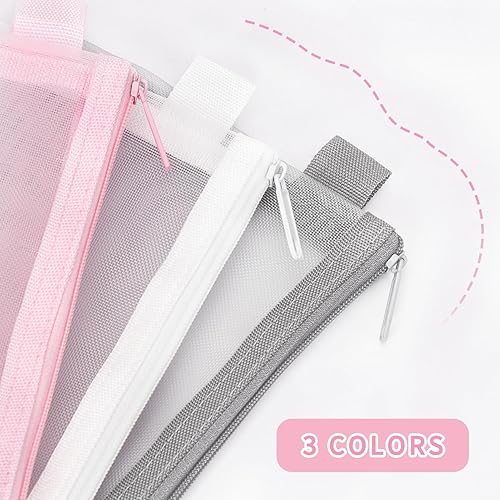 Miniatura 4 de Toplive Juego de 3 estuches para lápices, bolsa transparente para lápices de examen, bolsa de malla de nailon con cremallera para bolígrafos, bolsa