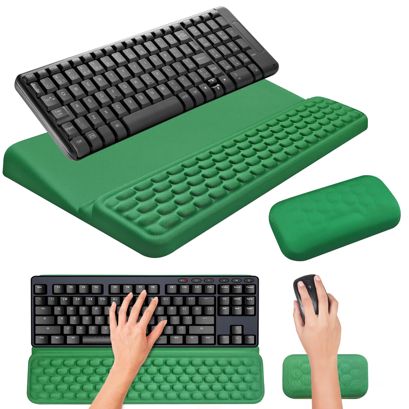 Ergonomic Keyboard Wrist Rest Mouse Wrist Est Kit for Desk Arm Support Keyboards Riser & Soft Memory Foam Computer Keyboard Stand Home Office Accessories (Green)