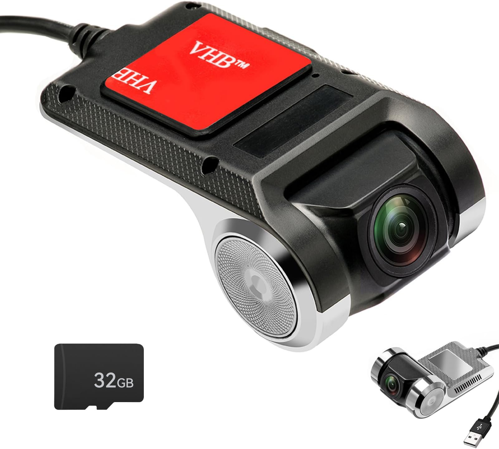 UNITOPSCI USB Car DVR Camera Video Recorder, USB Dash Cam, WDR Full HD Dash Camera Car Driving Recorder with 32GB Micro SD Card, 170° Wide Angle, Loop Recording Night Vision ADAS 24Hours Monitor