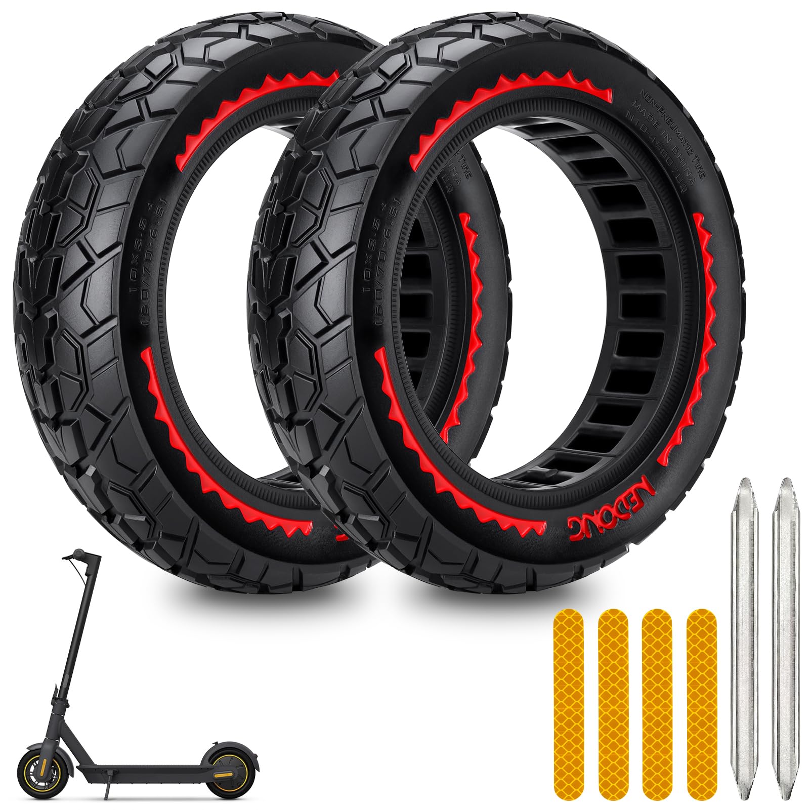 Xastro 2 PCS 10x2,50 E-Scooter Reifen 60/70-6.5 10x2.50 Vollgummi Geländereifen 10x2,5-6,5 Pannensichere Vollgummireifen Reifen Tubeless für G30/G30D/G30E/G30LP/G30D 2 und 5/5 Pro/5 Max (Rot)