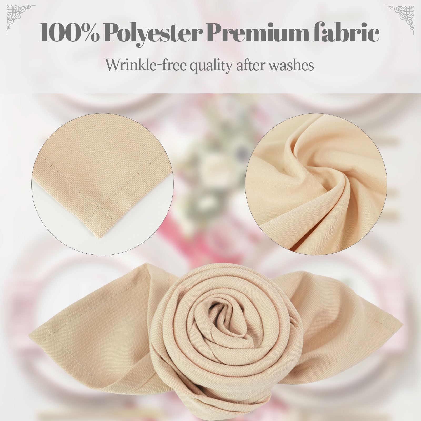 PLOYMONO Servilletas de poliéster Resistentes de Color Beige, 43 x 43 cm, servilletas de Tela Lavable sólida, Juego de 8 servilletas con Bordes con Dobladillo, Ideales para Bodas, Fiestas, Banquetes