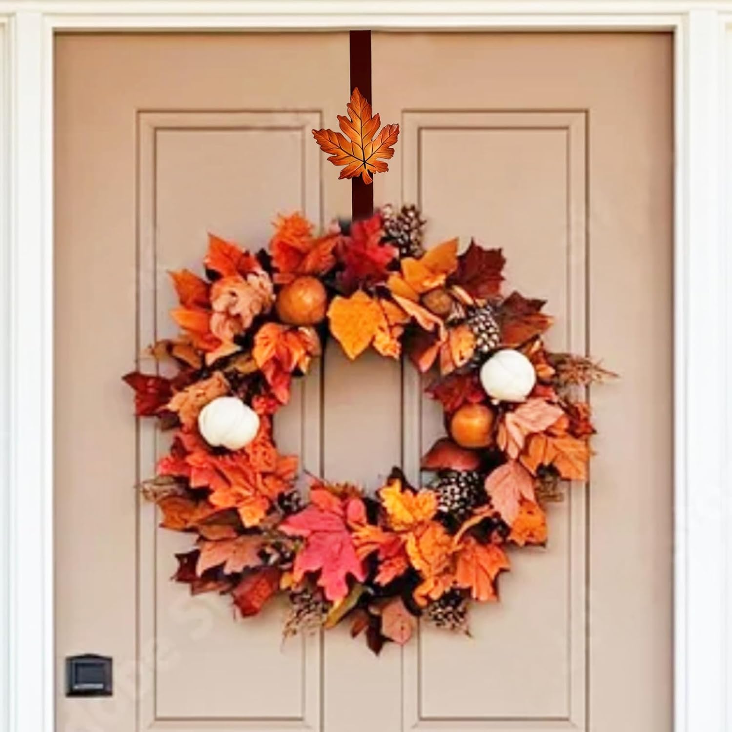 2 Pack Metal Fall Wreath Hanger, Pumpkin&Maple Leaves ，Burgundy
