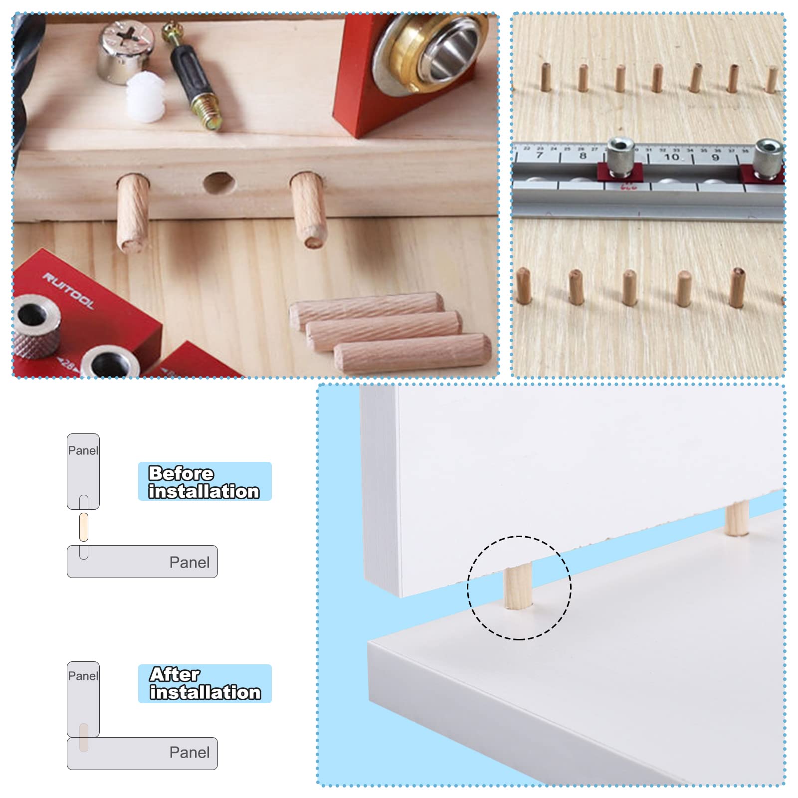 Kinsinder 300 Stuks Houten Pluggen - Hardhouten Deuvelpennen - Gegroefd - 8x30 Mm - Voor Meubels, Deuren En Kunstprojecten - Doe-het-zelf