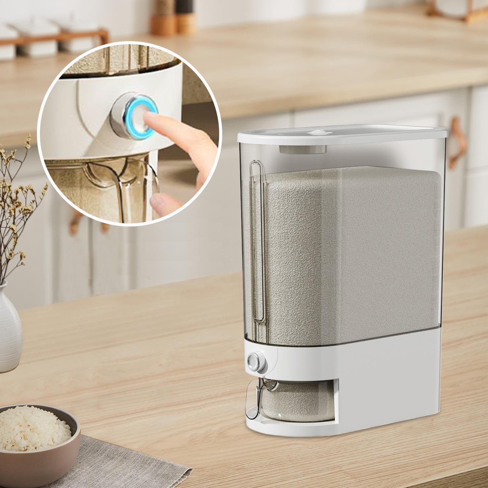 Dispenser per riso, contenitori per cereali con misurino, secchio sigillato a prova di umidità, organizer trasparente per dispensa da cucina e ristorante, dispensa da cucina