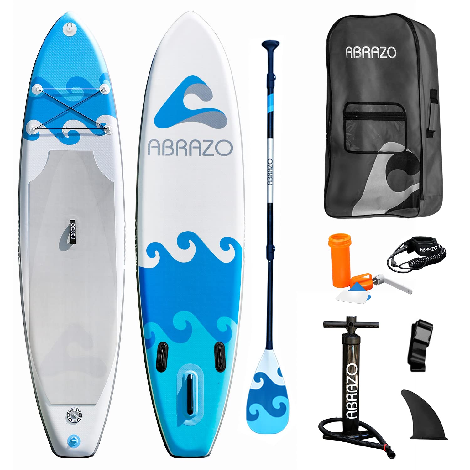 Abrazo Inflatable Stand Up Paddle Board for Adults - Durable, Thick and Slip Resistant Paddle Board with SUP Accessories, Includes Patch Repair Kit, Hand Pump, Ankle Cuff and Leash, and SUP Carry Bag