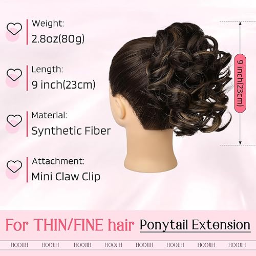 Miniatura 3 de HOOJIH - Extensión de cola de caballo con clip, cola de caballo corta de 9 pulgadas, extensiones de cabello rizado para mujer, cola de caballo falsa