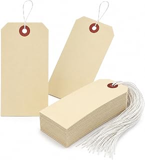マニラ配送タグ ワイヤー付き 100個 6 x 12cm 書き込み可能 白紙ハングタグ 補強穴付き 価格設定、在庫、衣類、ギフト、製品ラベル用 (クリーム)