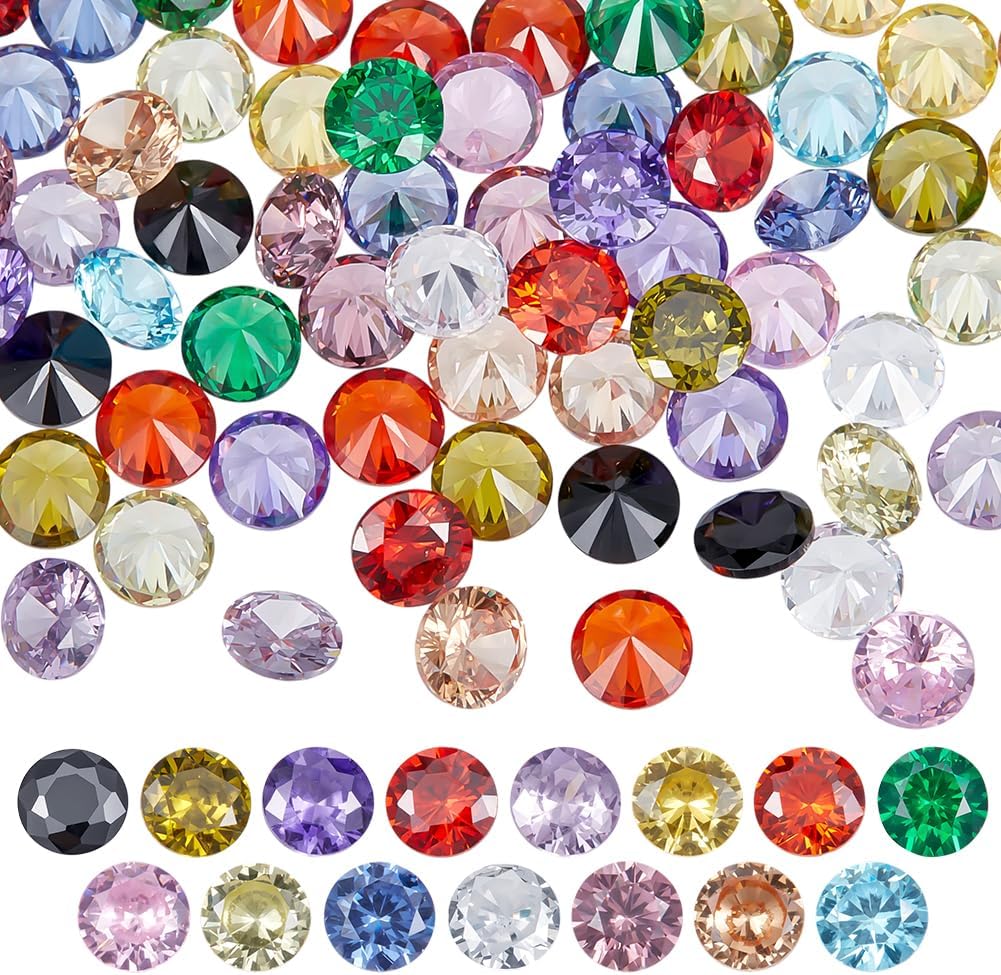 PH PandaHall 75PCS 15 Colors Cubic Zirconia Stones Pointed Back CZ Stone Diamond Shape Shiny Stones 4mm Round Beads Brilliant Loose Synthetic Gemstones for Jewelry Making Nail Arts Decoration