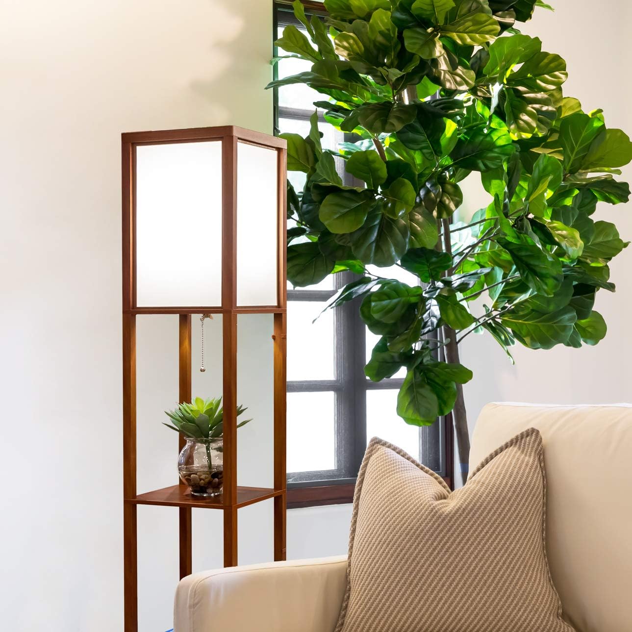 70% оƒƒ Dіѕсоunt Brightech Maxwell - Modern Shelf Floor Lamp with Lamp Shade and LED Bulb - Corner Display Floor Lamps with Shelves for Living Room, Bedroom and Office - Walnut Brown